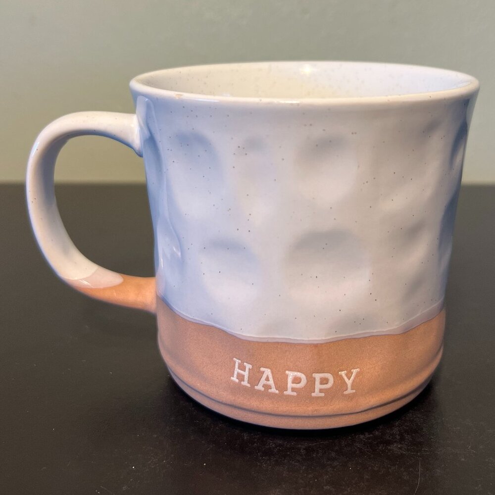 Atelier by Trudeau HAPPY Clay Pottery Mug 16oz Handcrafted Speckled Ceramic Cup